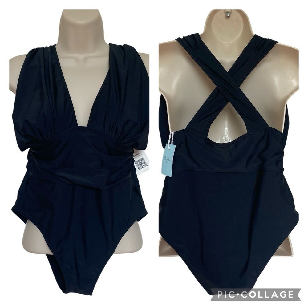 NWT Cupshe Black One Piece Swimsuit Crisscross Back Bathing Suit Sz S